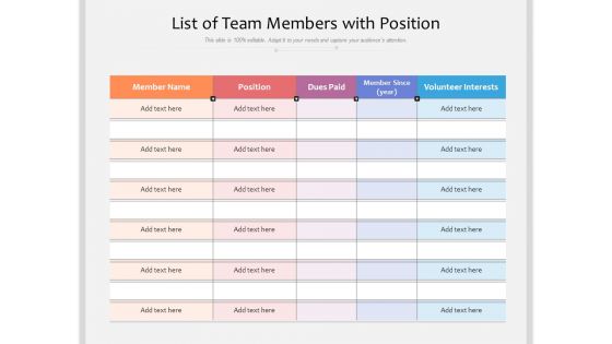 List Of Team Members With Position Ppt PowerPoint Presentation Gallery Graphics Design PDF