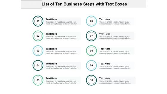 List Of Ten Business Steps With Text Boxes Ppt PowerPoint Presentation Layouts Designs Download