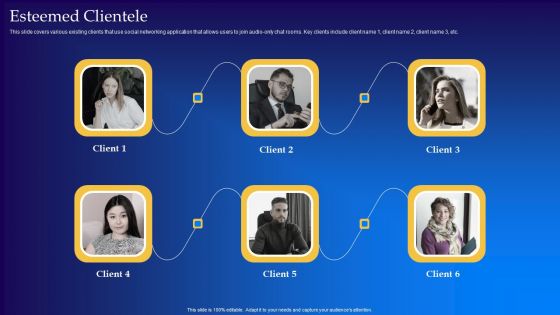 Live Audio Chat Platform Fundraising Pitch Deck Esteemed Clientele Summary PDF