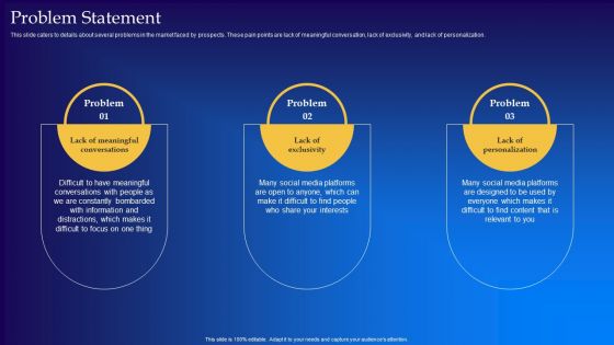 Live Audio Chat Platform Fundraising Pitch Deck Problem Statement Demonstration PDF