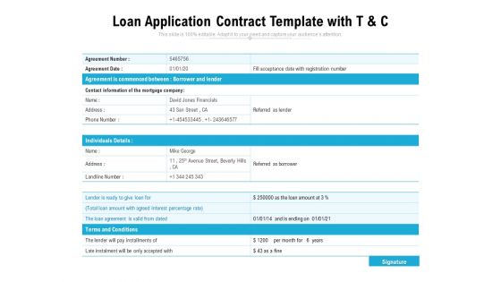 Loan Application Contract Template With T And C Ppt PowerPoint Presentation Gallery Slide Portrait PDF Loan Application Contract Template With T And C Ppt PowerPoint Presentation Gallery Slide Portrait PDF