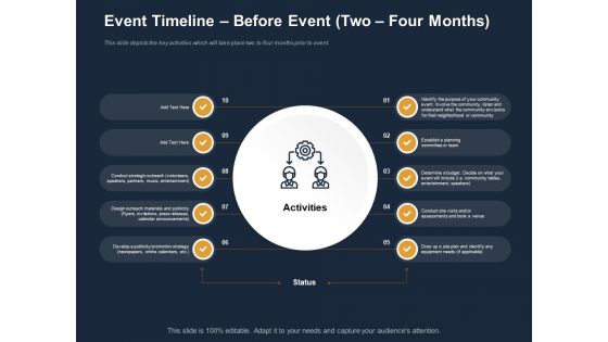 Logistics Events Event Timeline Before Event Two Four Months Ppt Layouts Themes PDF