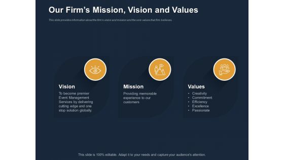 Logistics Events Our Firms Mission Vision And Values Ppt Styles Good PDF
