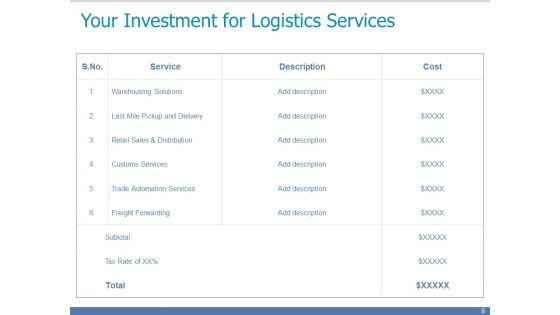 Logistics Service Proposal Template Ppt PowerPoint Presentation Complete Deck With Slides