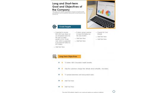 Long And Short Term Goal And Objectives Of The Company One Pager Documents