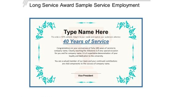 Long Service Award Sample Service Employment Ppt PowerPoint Presentation Pictures Background Images