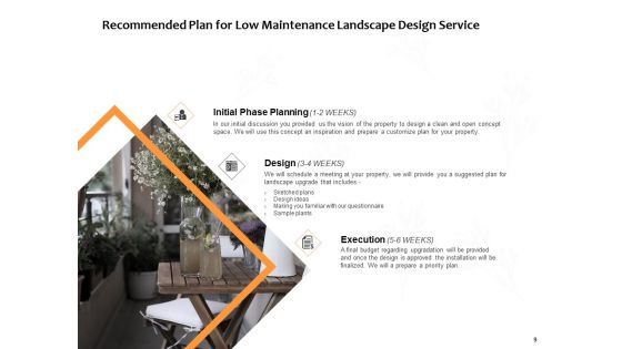 Low Maintenance Landscape Design Service Proposal Ppt PowerPoint Presentation Complete Deck With Slides