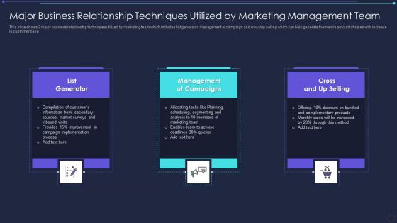 Major Business Relationship Techniques Utilized By Marketing Management Team Information PDF Major Business Relationship Techniques Utilized By Marketing Management Team Information PDF