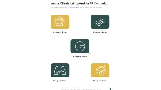Major Clients Forproposal For PR Campaign One Pager Sample Example Document