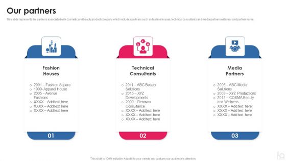 Makeup And Beauty Care Products Company Profile Our Partners Clipart PDF