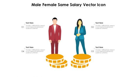 Male Female Same Salary Vector Icon Ppt PowerPoint Presentation File Show PDF