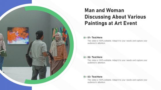Man And Woman Discussing About Various Paintings At Art Event Ppt Styles Layouts PDF