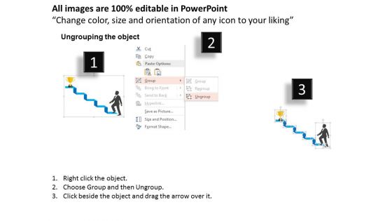 Man Moving On Stairs Towards Trophy Powerpoint Templates