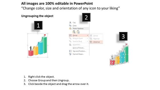 Man On Bar Graph With Ladders For Success Powerpoint Template
