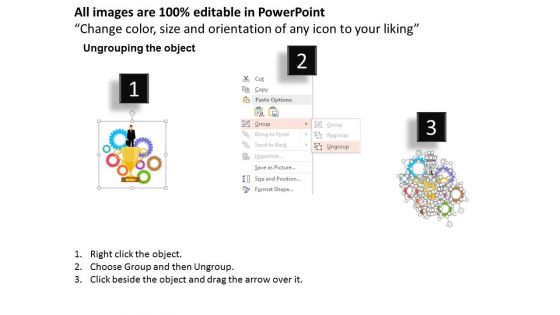 Man On Trophy With Gears Powerpoint Template