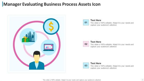 Manager Evaluating Business Process Assets Icon Mockup PDF