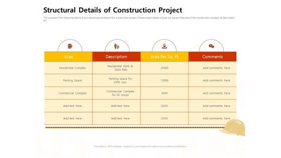 Managing Construction Work Structural Details Of Construction Project Ppt Infographic Template Slide Portrait PDF