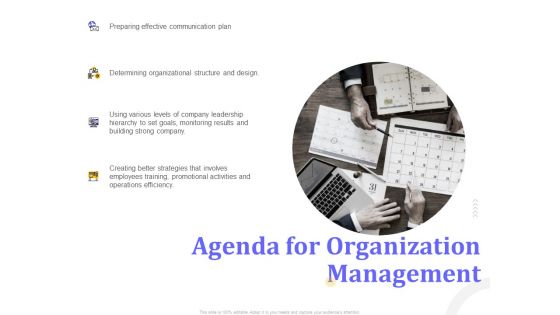 Managing Work Relations In Business Agenda For Organization Management Ppt Summary Examples PDF