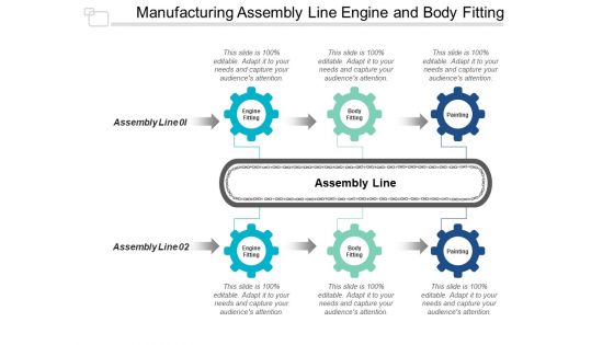 Manufacturing Assembly Line Engine And Body Fitting Ppt PowerPoint Presentation Infographics Demonstration