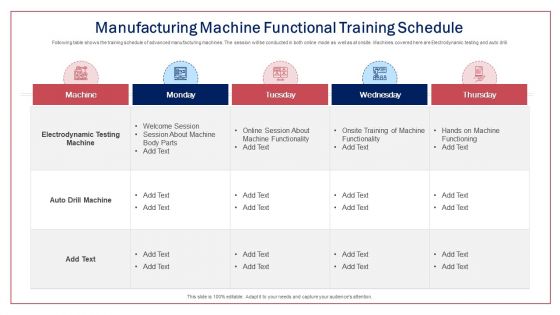 Manufacturing Machine Functional Training Schedule Ppt Layouts Professional PDF