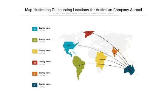 Map Illustrating Outsourcing Locations For Australian Company Abroad Ppt PowerPoint Presentation File Tips PDF
