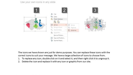 Map Infographics With Four Location Pointers Powerpoint Slides
