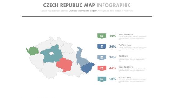 Map Of Czech With Percentage Data And Icons Powerpoint Slides