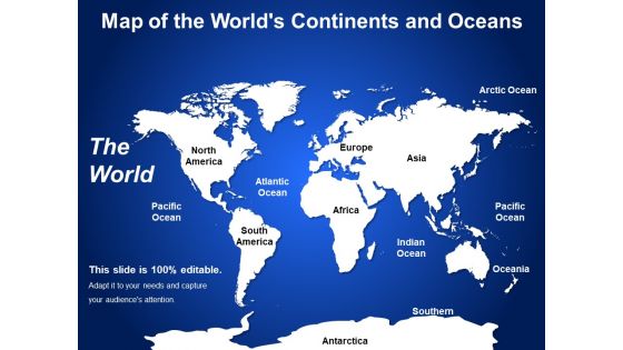 Map Of The Worlds Continents And Oceans Ppt PowerPoint Presentation Infographic Template Structure PDF