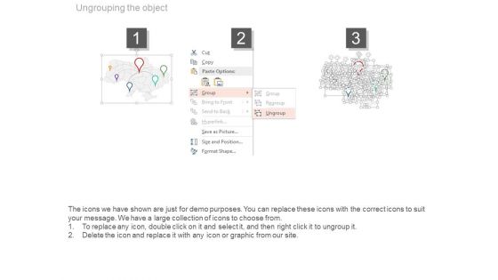 Map With Location Pointers And Percentage Ratios Powerpoint Slides