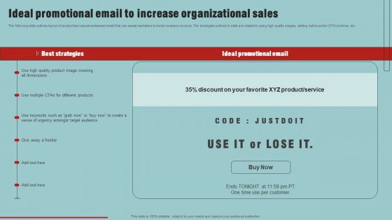 Market Analysis Overview And Different Categories Ideal Promotional Email To Increase Organizational Sales Diagrams PDF