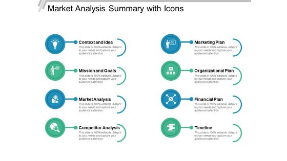 Market Analysis Summary With Icons Ppt Powerpoint Presentation Layouts Topics