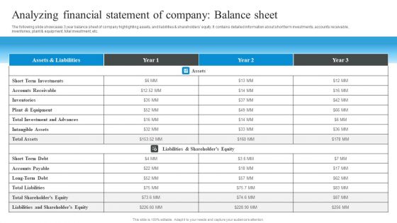 Market Evaluation Of IT Industry Analyzing Financial Statement Of Company Balance Sheet Professional PDF