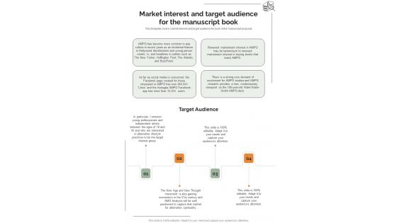 Market Interest And Target Audience For The Manuscript Book One Pager Sample Example Document