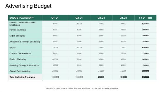 Market Potential Analysis Advertising Budget Ppt Infographics Graphics PDF