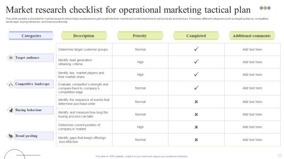 Market Research Checklist For Operational Marketing Tactical Plan Mockup PDF Market Research Checklist For Operational Marketing Tactical Plan Mockup PDF