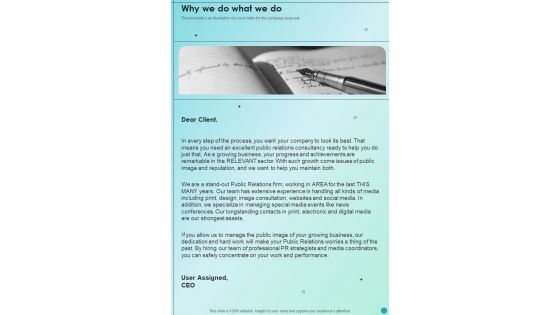 Marketing Campaign Proposal For Brand Awareness Why We Do What We Do One Pager Sample Example Document