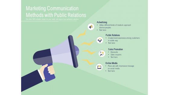 Marketing Communication Methods With Public Relations Ppt PowerPoint Presentation Summary Tips PDF