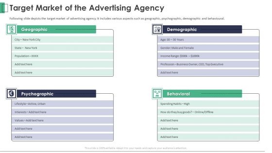 Marketing Company Investor Pitch Deck Target Market Of The Advertising Agency Introduction PDF