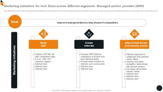 Marketing Initiatives For Tech Firms Across Different Segments Managed Service Template PDF