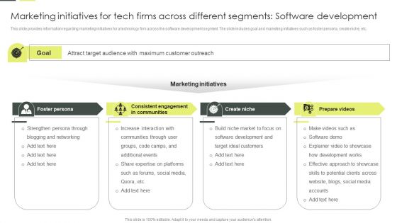 Marketing Initiatives For Tech Firms Across Different Segments Software Development Themes PDF