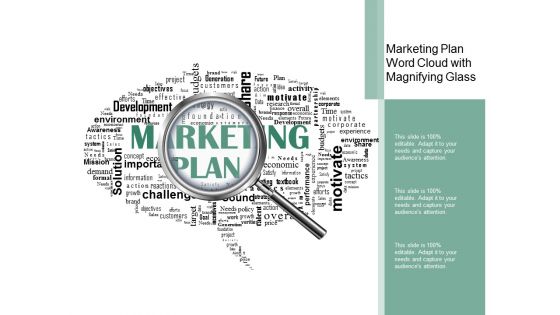 Marketing Plan Word Cloud With Magnifying Glass Ppt PowerPoint Presentation Outline Slideshow