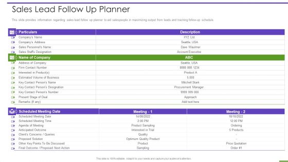 Marketing Playbook To Maximize ROI Sales Lead Follow Up Planner Mockup PDF
