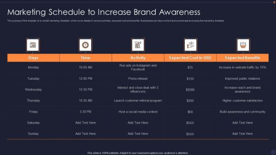 Marketing Schedule To Increase Brand Awareness Ideas PDF