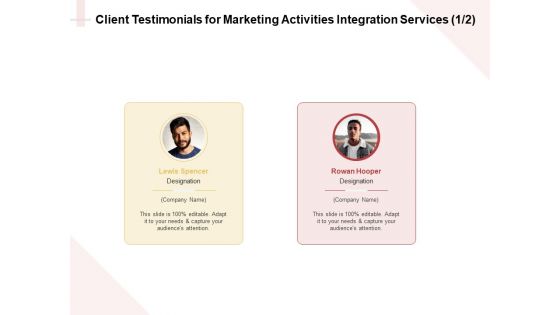 Marketing Strategy Client Testimonials For Marketing Activities Integration Services Graphics PDF