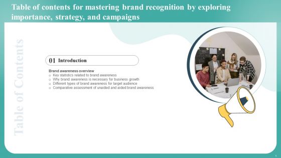 Mastering Brand Recognition By Exploring Importance Strategy And Campaigns Table Of Contents Structure PDF Mastering Brand Recognition By Exploring Importance Strategy And Campaigns Table Of Contents Structure PDF