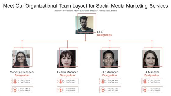 Meet Our Organizational Team Layout For Social Media Marketing Services Elements PDF