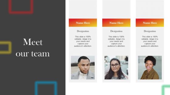 Meet Our Team Data Driven Promotional Guide To Increase Return On Investment Template PDF