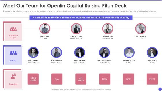 Meet Our Team For Openfin Capital Raising Pitch Deck Ppt Summary Samples PDF
