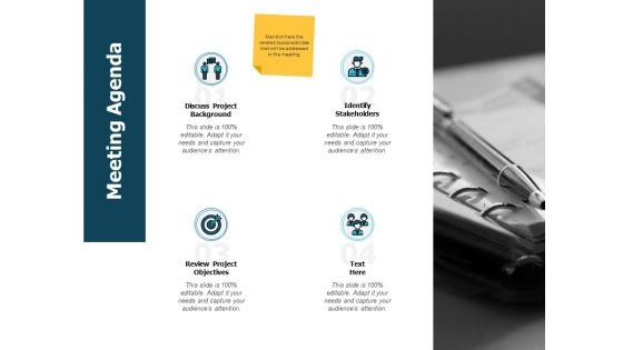 Meeting Agenda Review Project Objectives Ppt PowerPoint Presentation Icon Slides