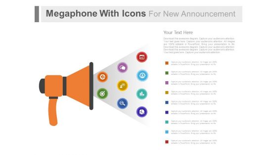 Megaphone With Communication Icons For Announcement Powerpoint Slides